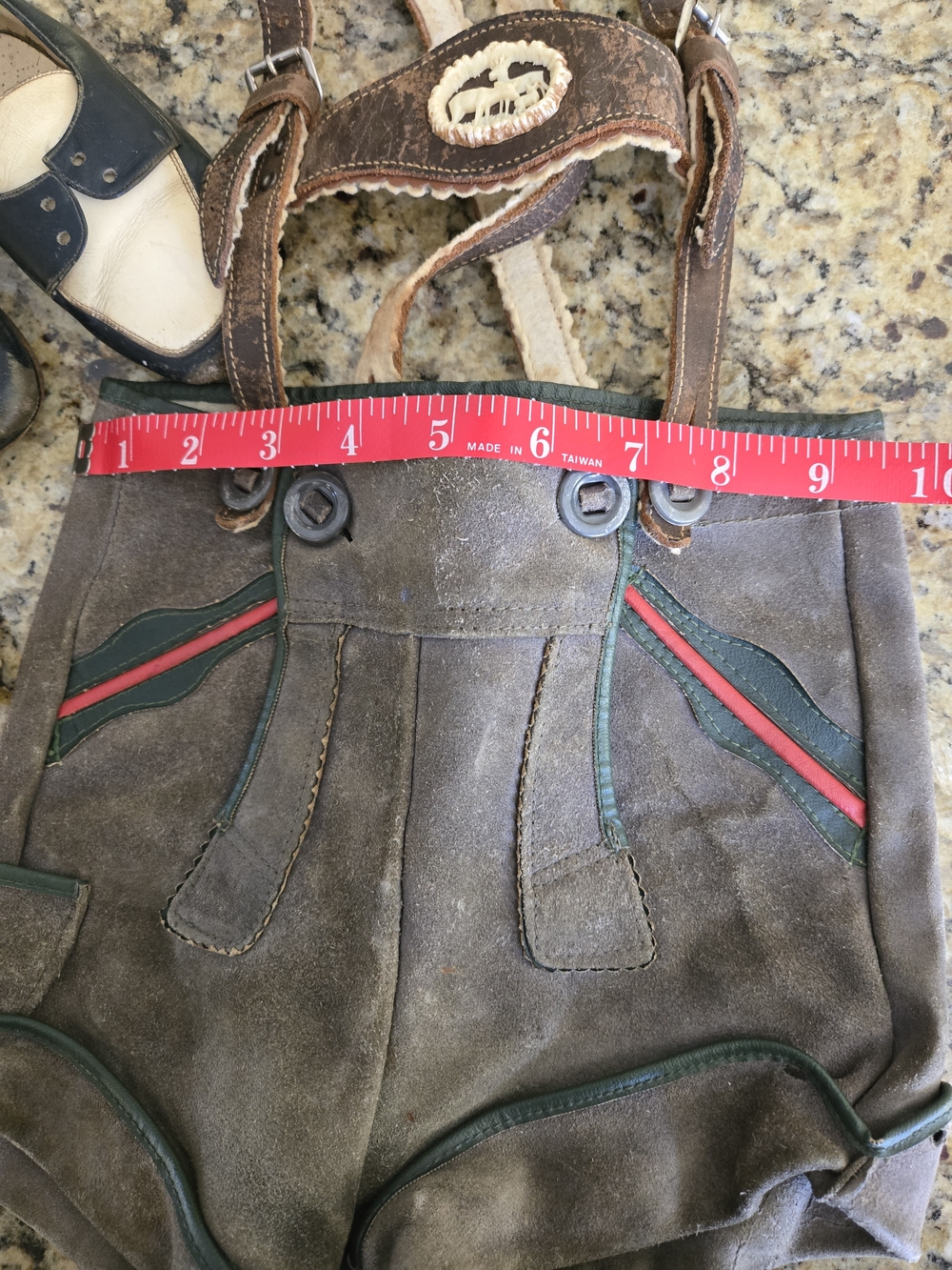 Kids Brown Suede Lederhosen Shorts with Suspenders - Brown - Picture 2 of 11